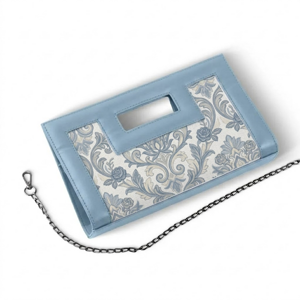 Blue City Sleek Clutch Dusty Blue Damask Floral Pattern - 1