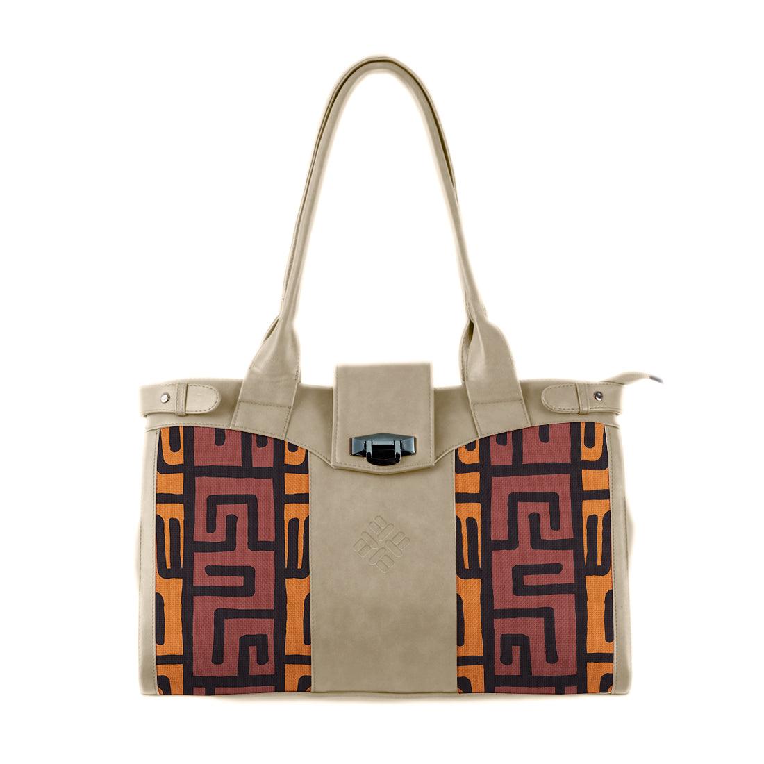 Beige Double Handle Large Bag African Tribal - CANVAEGYPT