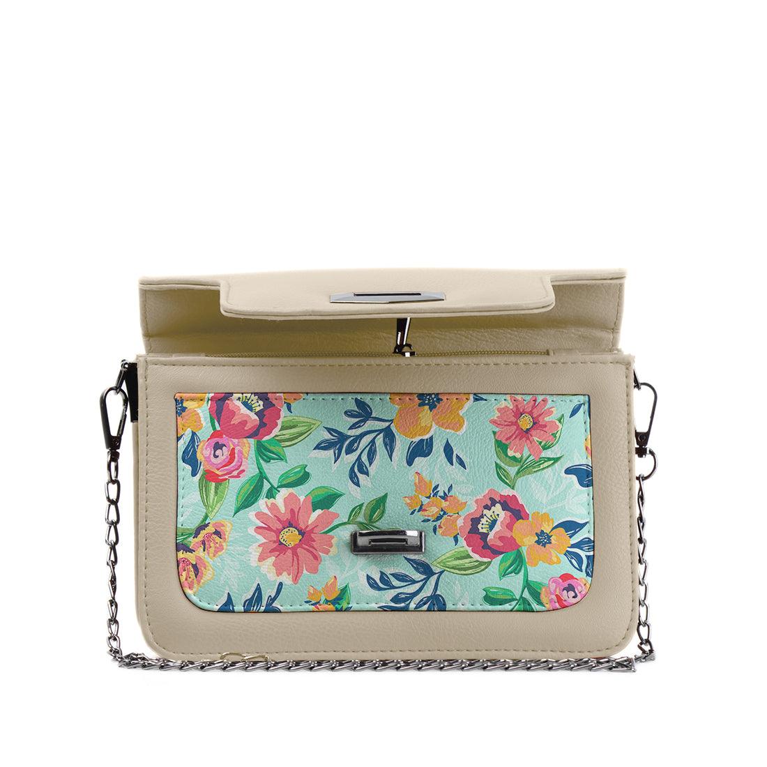 Beige Mini Embossed Chain Bag Floral - CANVAEGYPT
