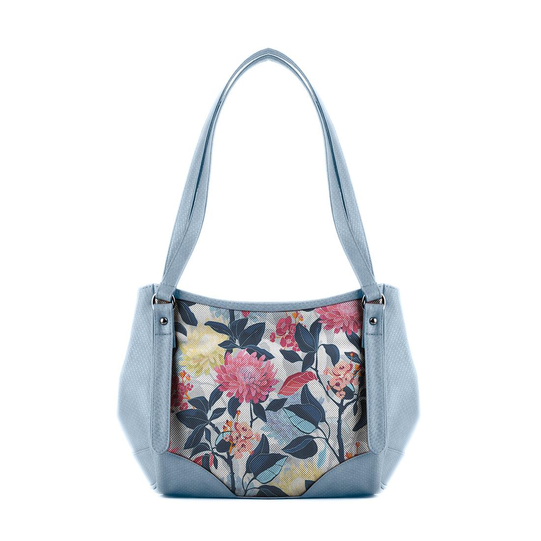 Blue Leather Tote Bag Roses Art - CANVAEGYPT