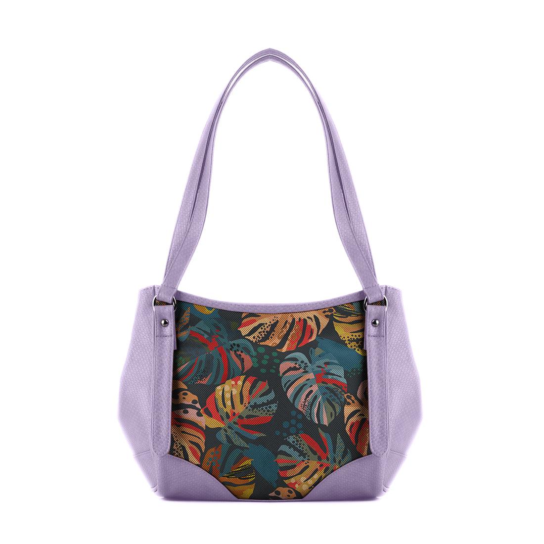 Lavender Leather Tote Bag Big Leafs - CANVAEGYPT