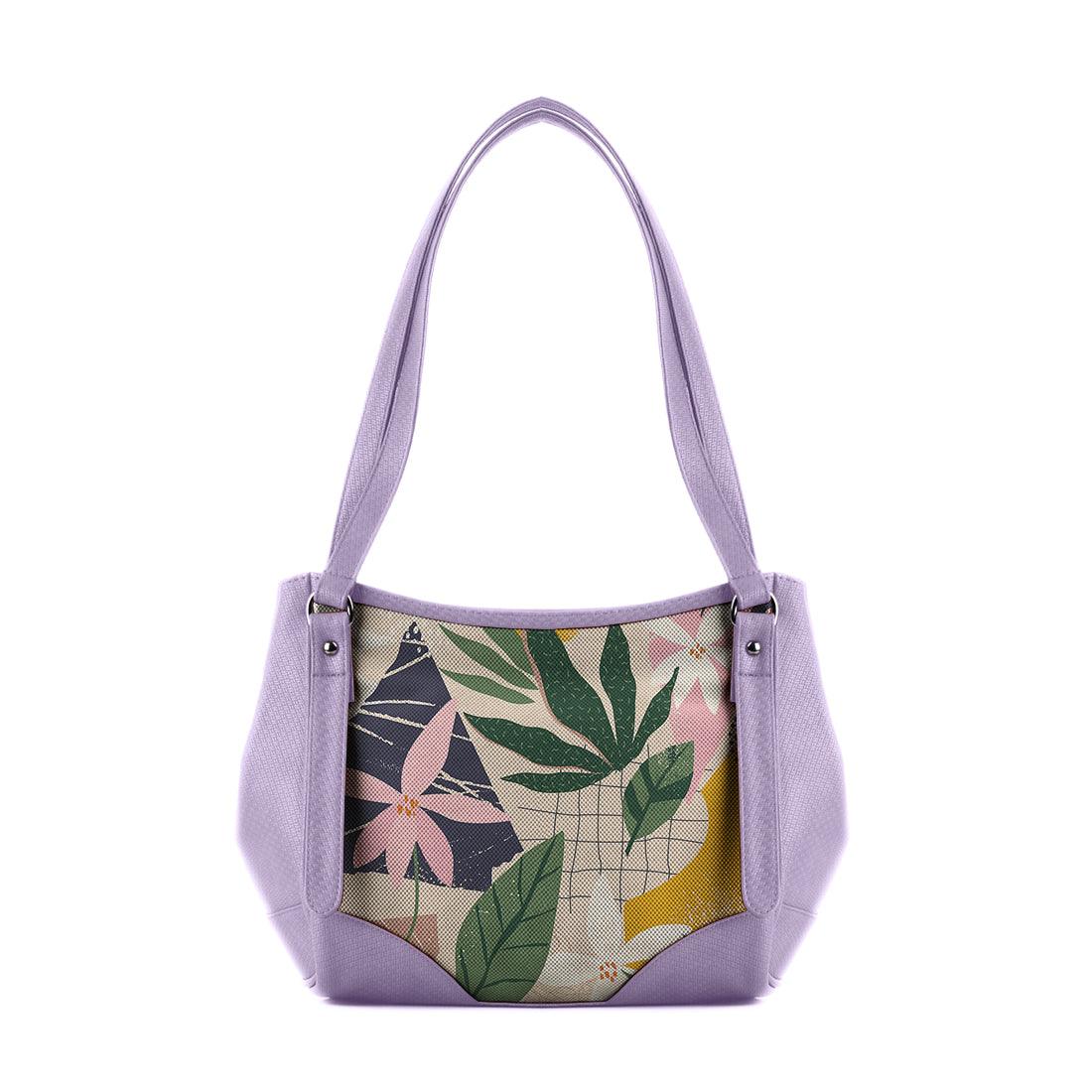Lavender Leather Tote Bag Leafs - CANVAEGYPT