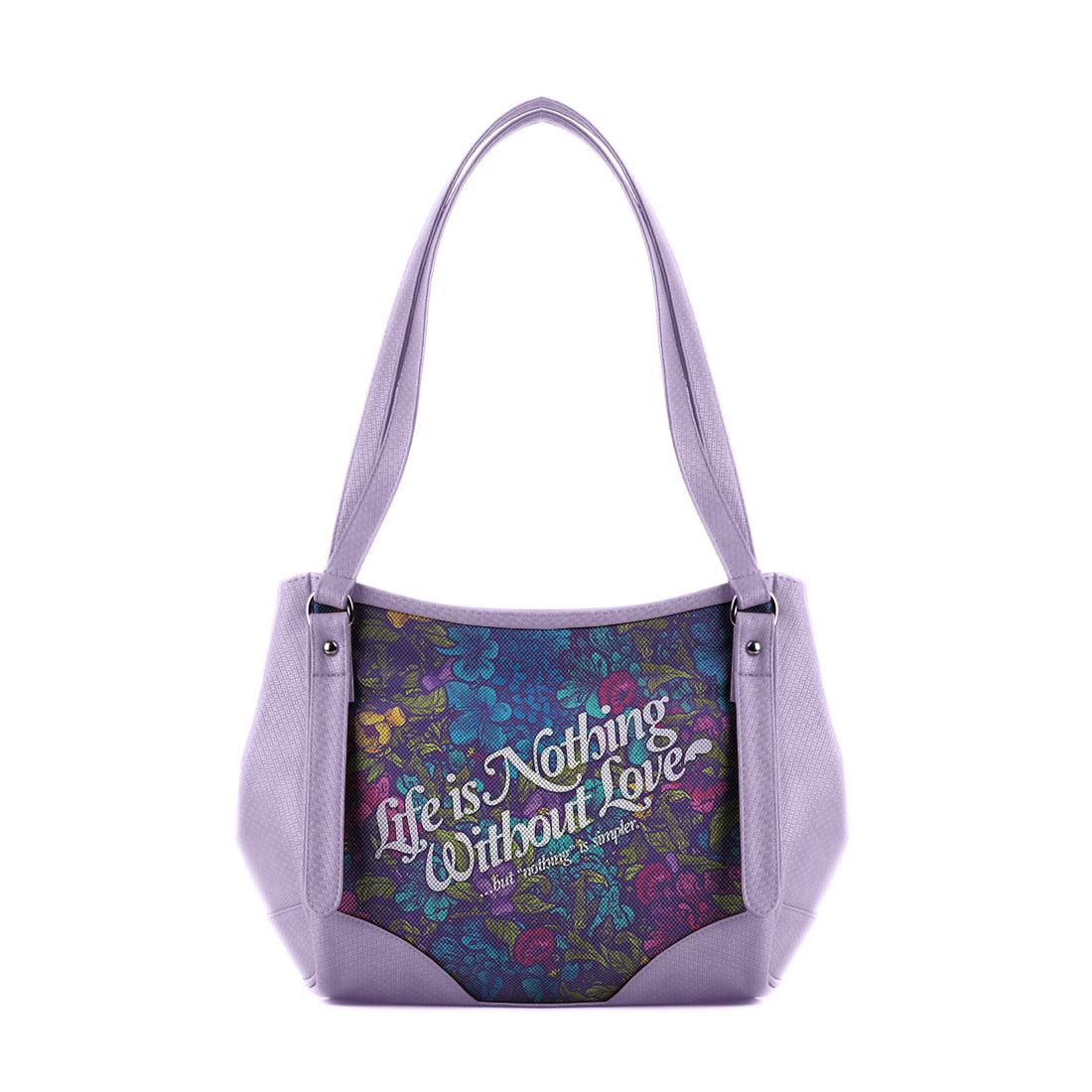 Lavender Leather Tote Bag Life is Nothing Without Love - CANVAEGYPT