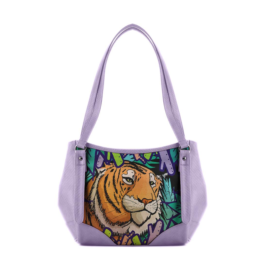 Lavender Leather Tote Bag Tiger In The Jungle - CANVAEGYPT