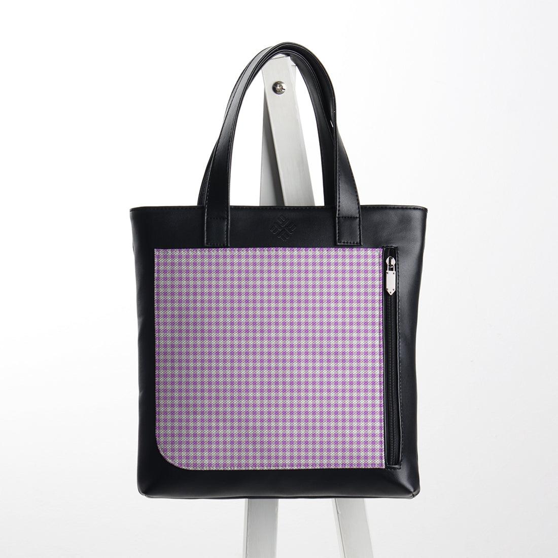 Leather Tote bag Purple Check - CANVAEGYPT