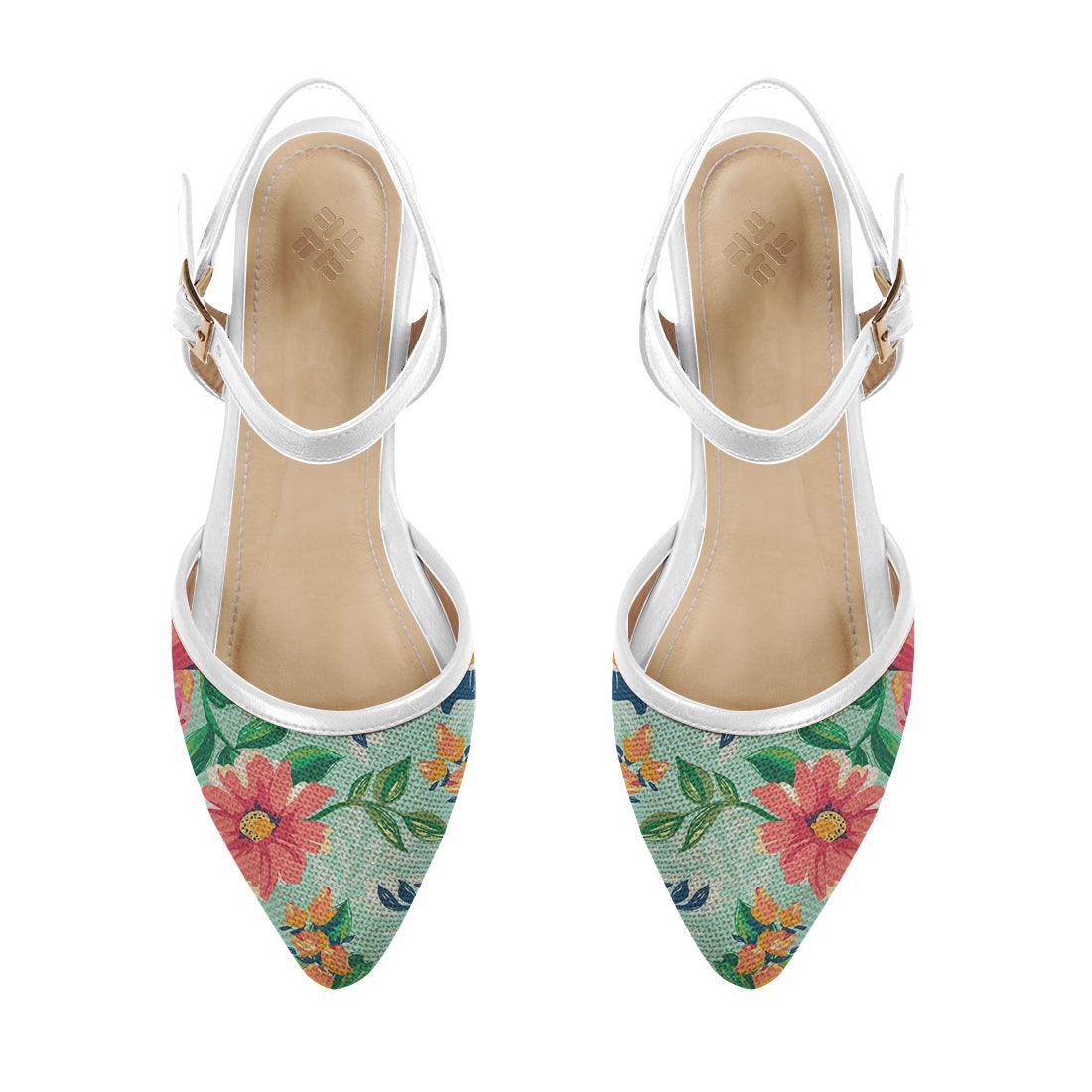White Closed Strap Sandal Cyan Floral - CANVAEGYPT