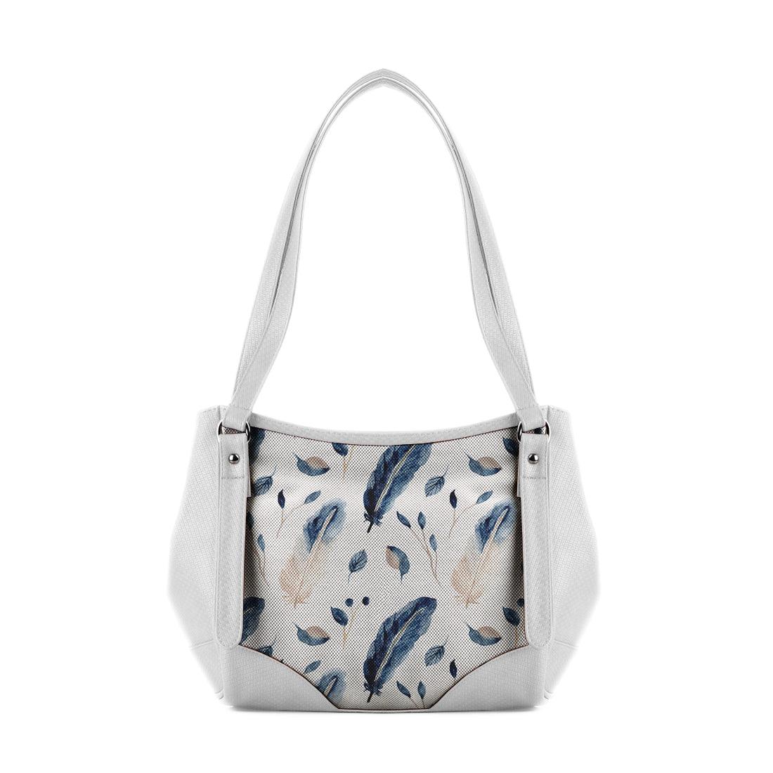 White Leather Tote Bag Feathers - CANVAEGYPT