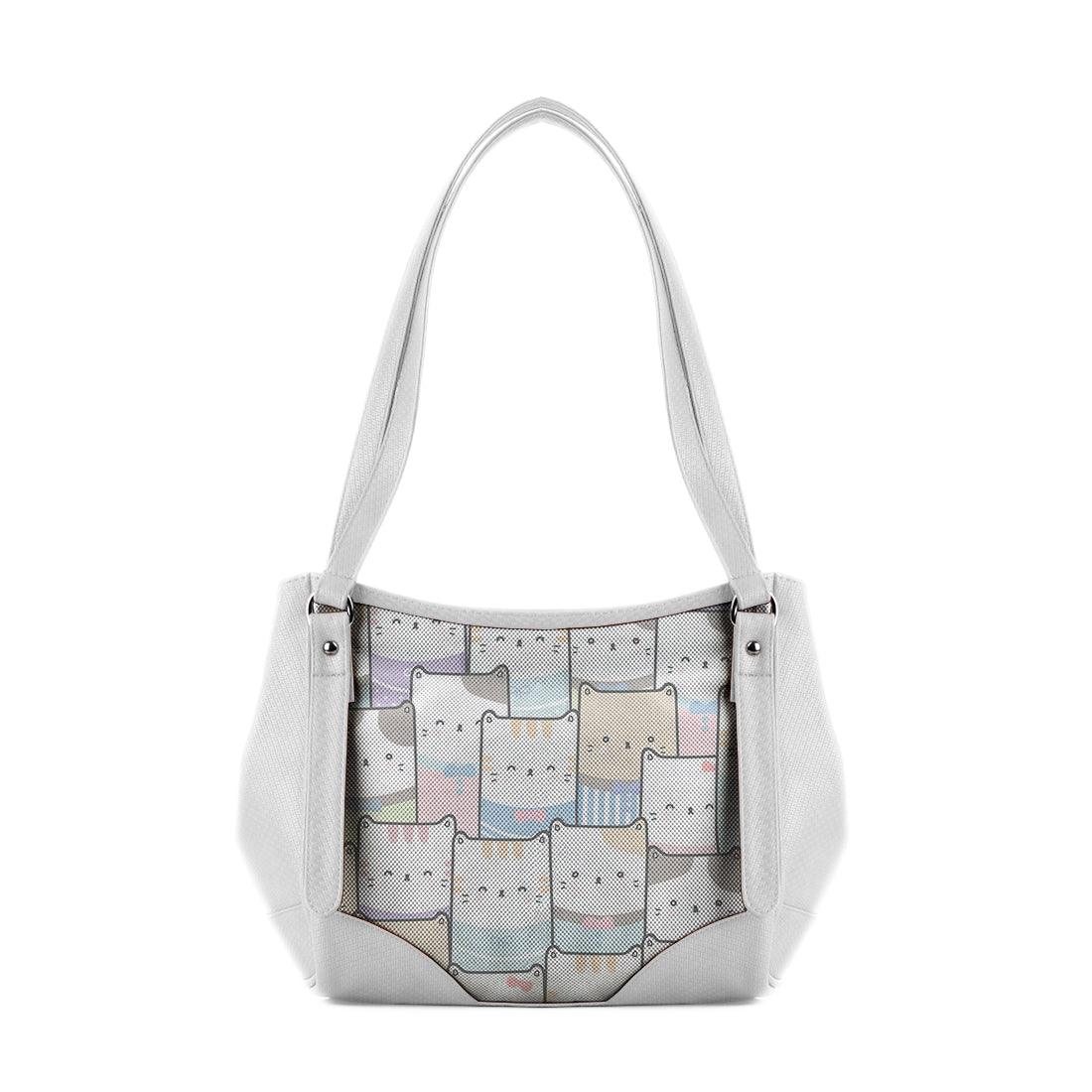 White Leather Tote Bag Kitty - CANVAEGYPT