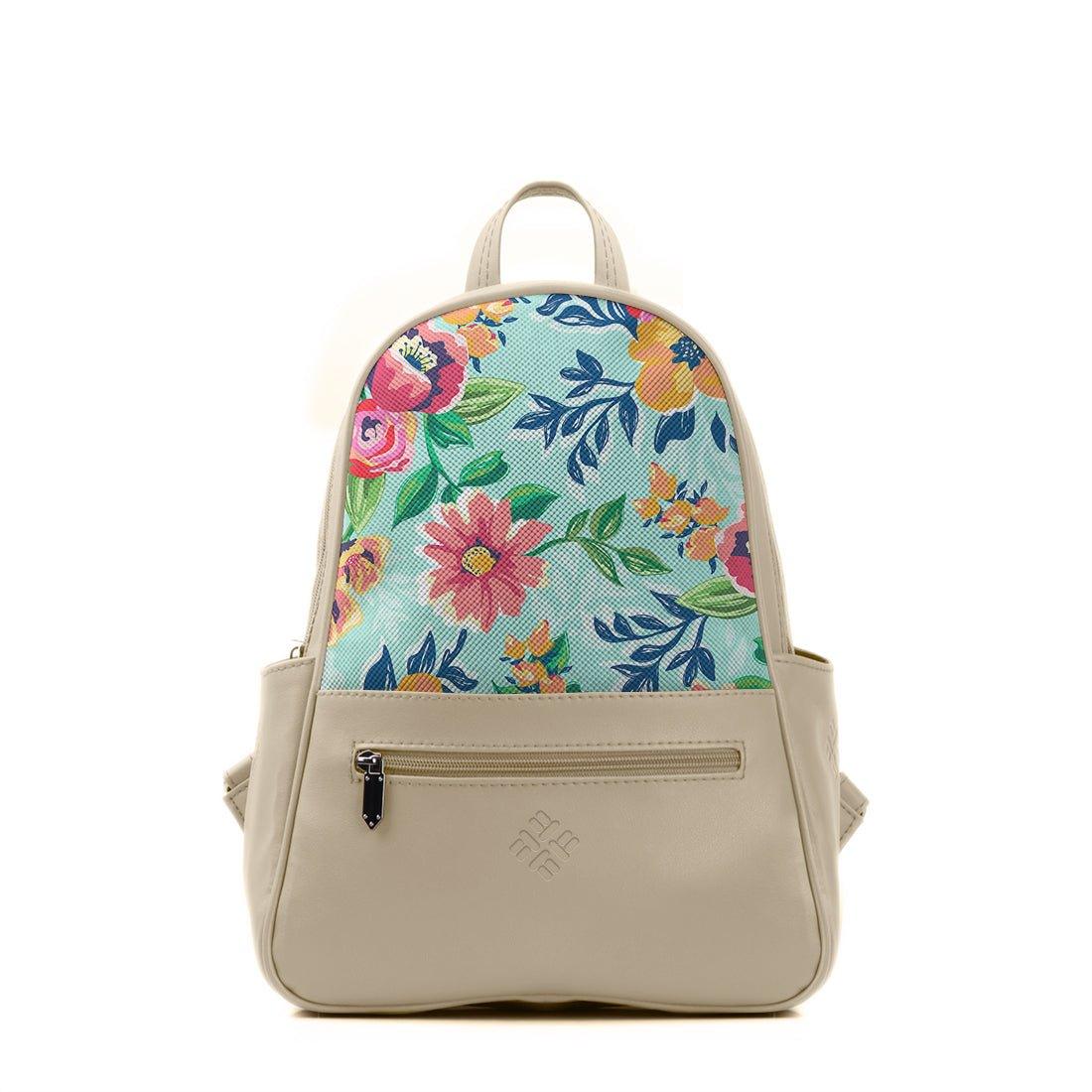 Beige Vivid Backpack Cyan Floral - CANVAEGYPT