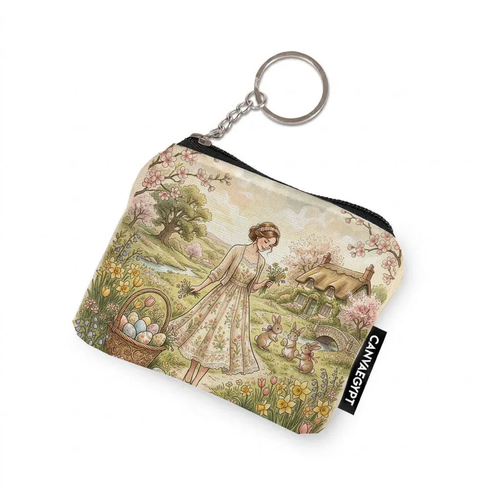 Coin Pocket Vintage Easter Cottagecore Girl and Bunny Meadow