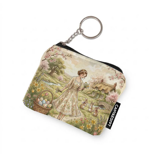 Coin Pocket Vintage Easter Cottagecore Girl and Bunny Meadow