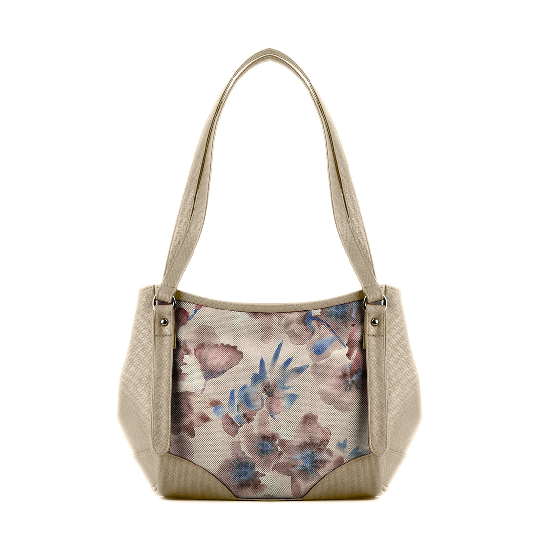 Beige Leather Tote Bag  Flowers