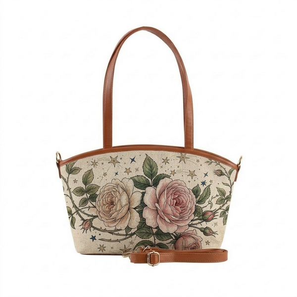 Wide Tote Bag Vintage Enchanted Garden with Celestial Star - 1