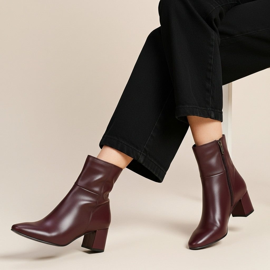 burgundy Bold Stride Ankle Boots