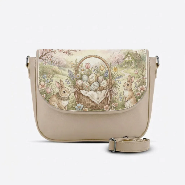 Beige Messenger Crossbody Vintage Cottagecore Easter Bunny - 1