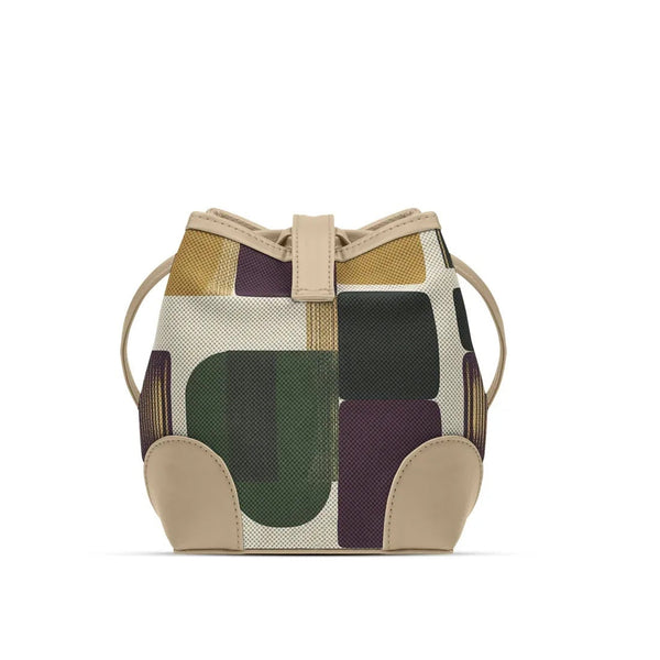 Beige Bucket Bag with Retro Geometric Blocks