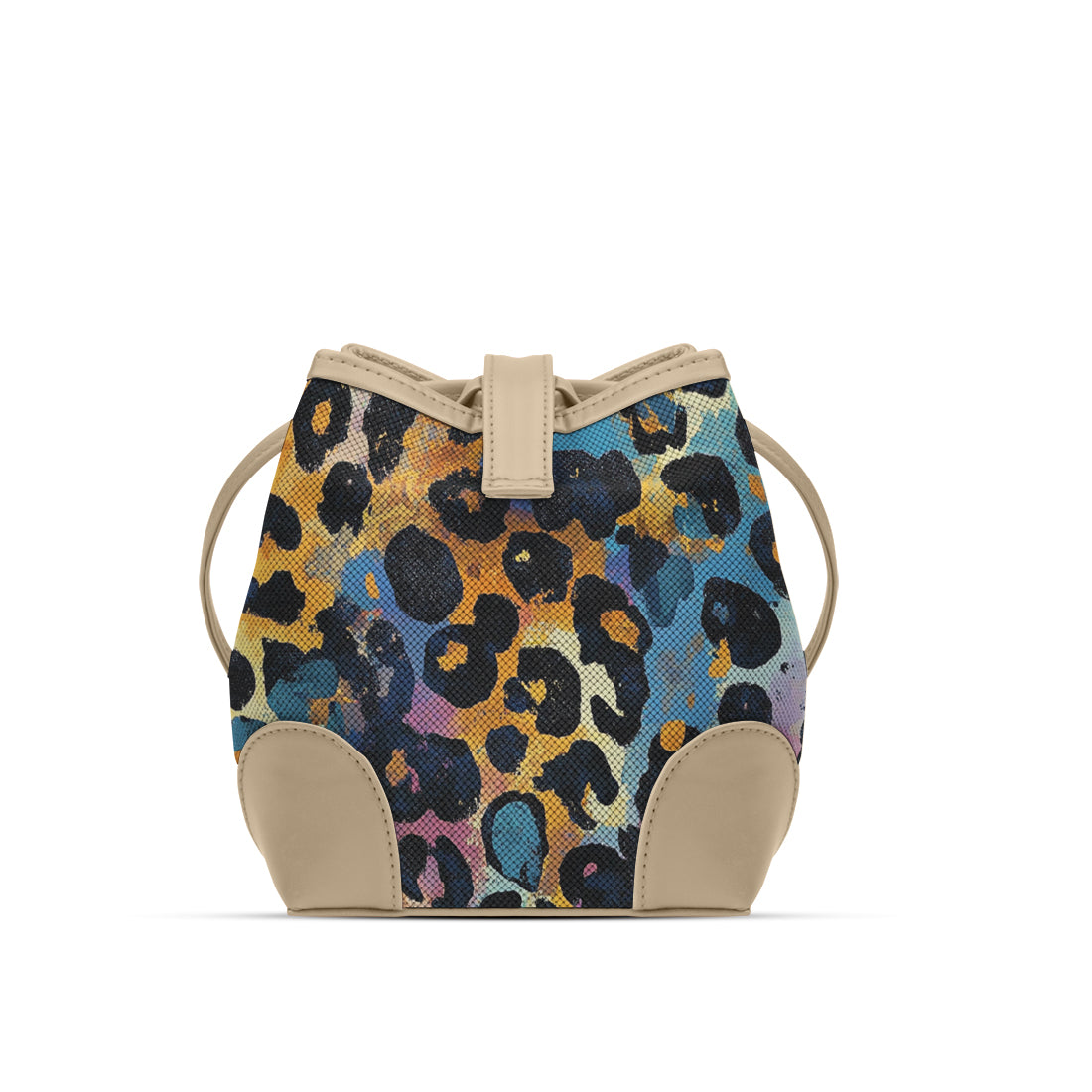 Beige Bucket Bag in Vibrant Leopard Splash