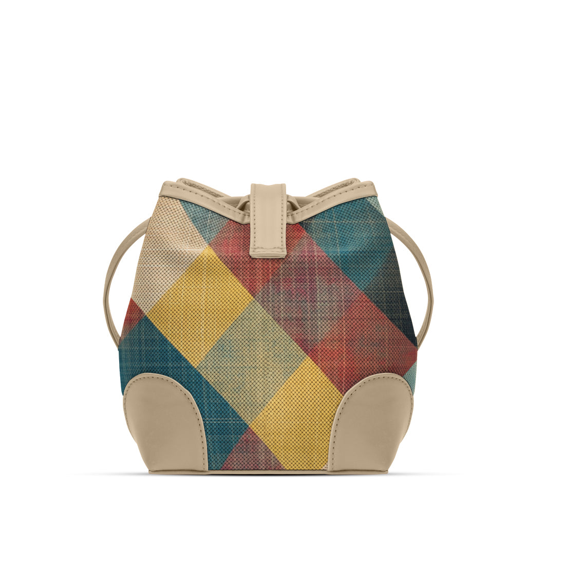 Beige Bucket Bag with Colorful Argyle Charm