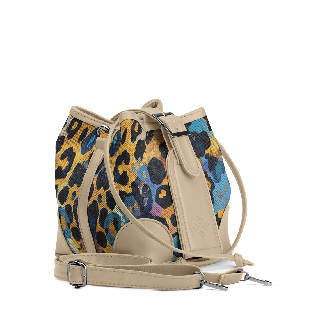 Beige Bucket Bag in Vibrant Leopard Splash