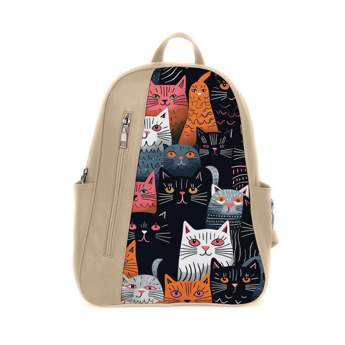 Beige Mixed Backpack Outlines Cat Pattern - CANVAEGYPT