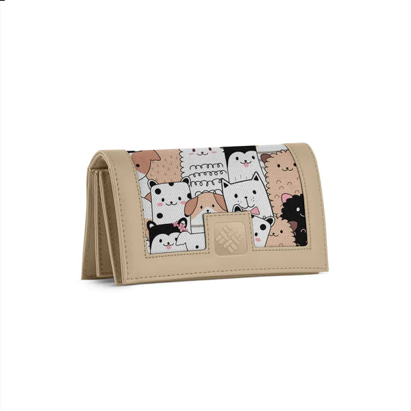 Beige Sleek Elegance Fold Wallet - Playful Kawaii Critter Charm - 1