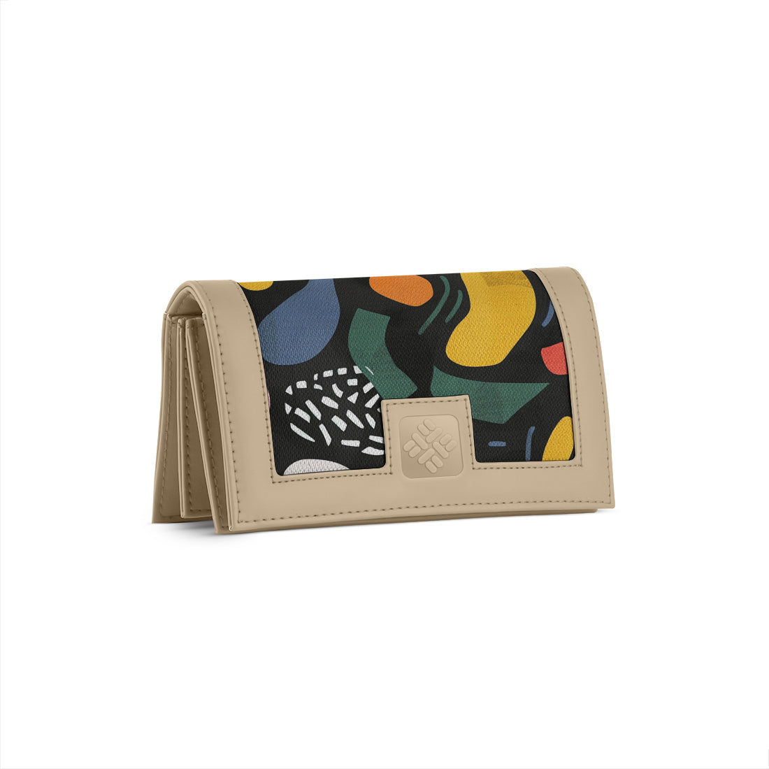 Beige Sleek Elegance Fold Wallet Featuring Bold Geometric Pops