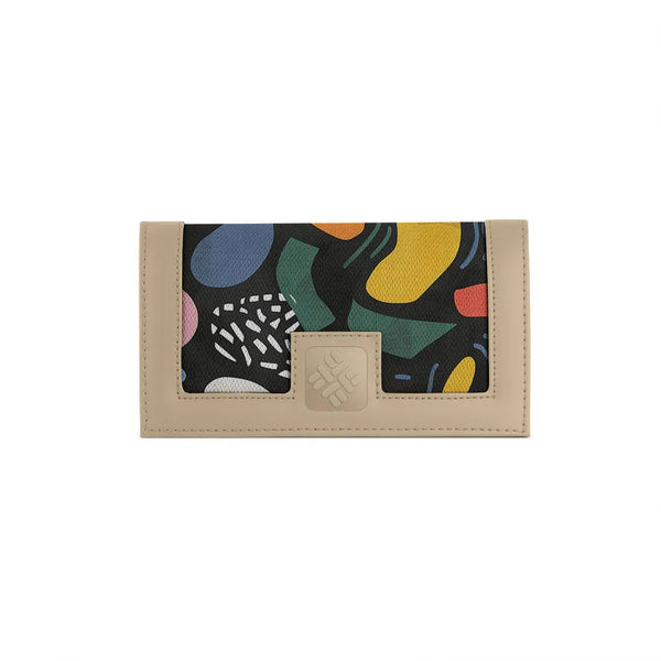 Beige Sleek Elegance Fold Wallet Featuring Bold Geometric Pops