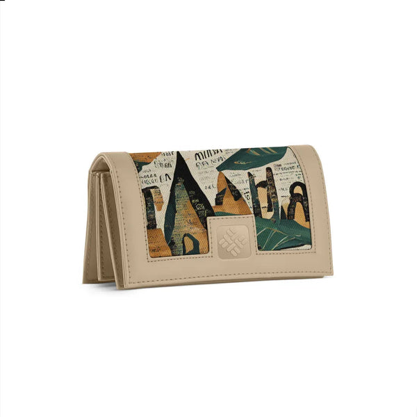 Beige Sleek Elegance Fold Wallet Featuring Vintage Collage Elements - 1