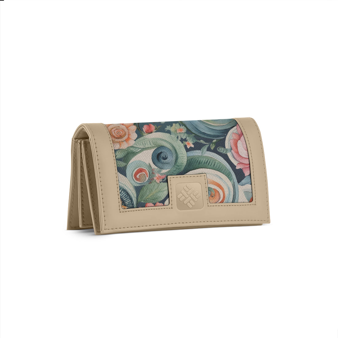 Beige Sleek Elegance Fold Wallet Featuring Vintage Typography & Peaks