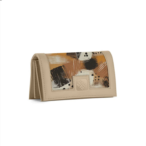 Beige Sleek Elegance Fold Wallet with Bold Abstract Brushstrokes - 1