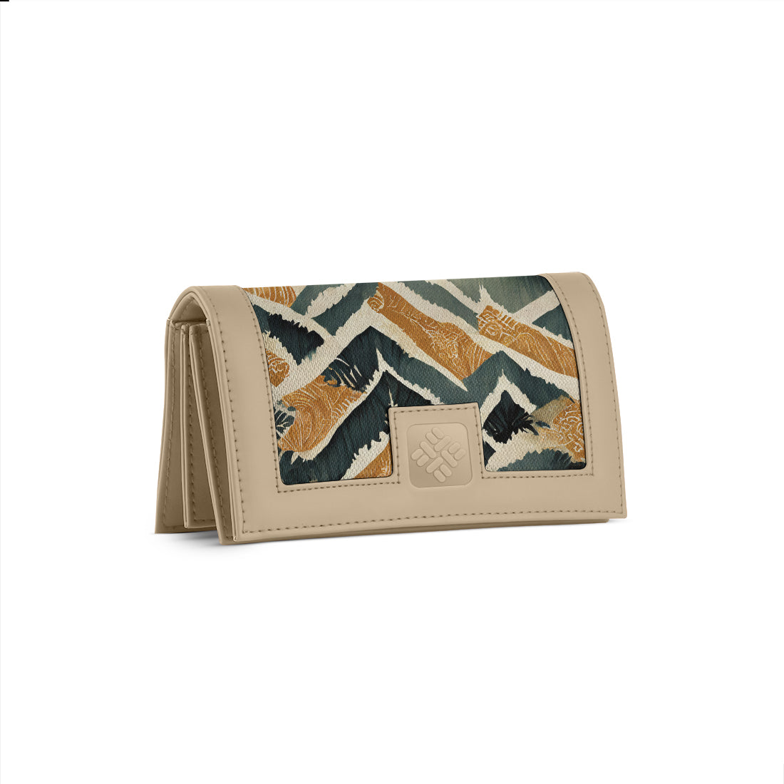 Beige Sleek Elegance Fold Wallet with Swirling Botanical Blooms
