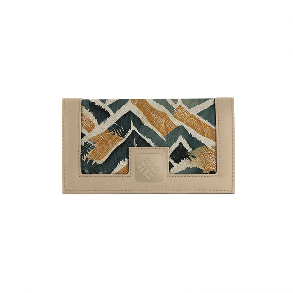 Beige Sleek Elegance Fold Wallet with Swirling Botanical Blooms