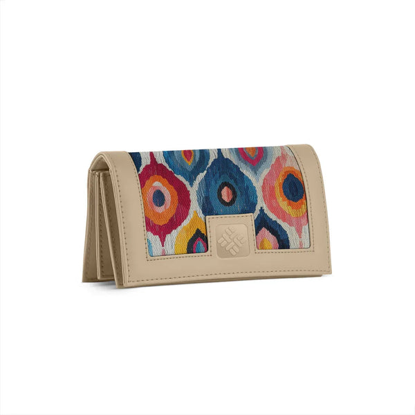 Beige Sleek Elegance Fold Wallet with Vibrant Abstract Ikat Pattern - 1