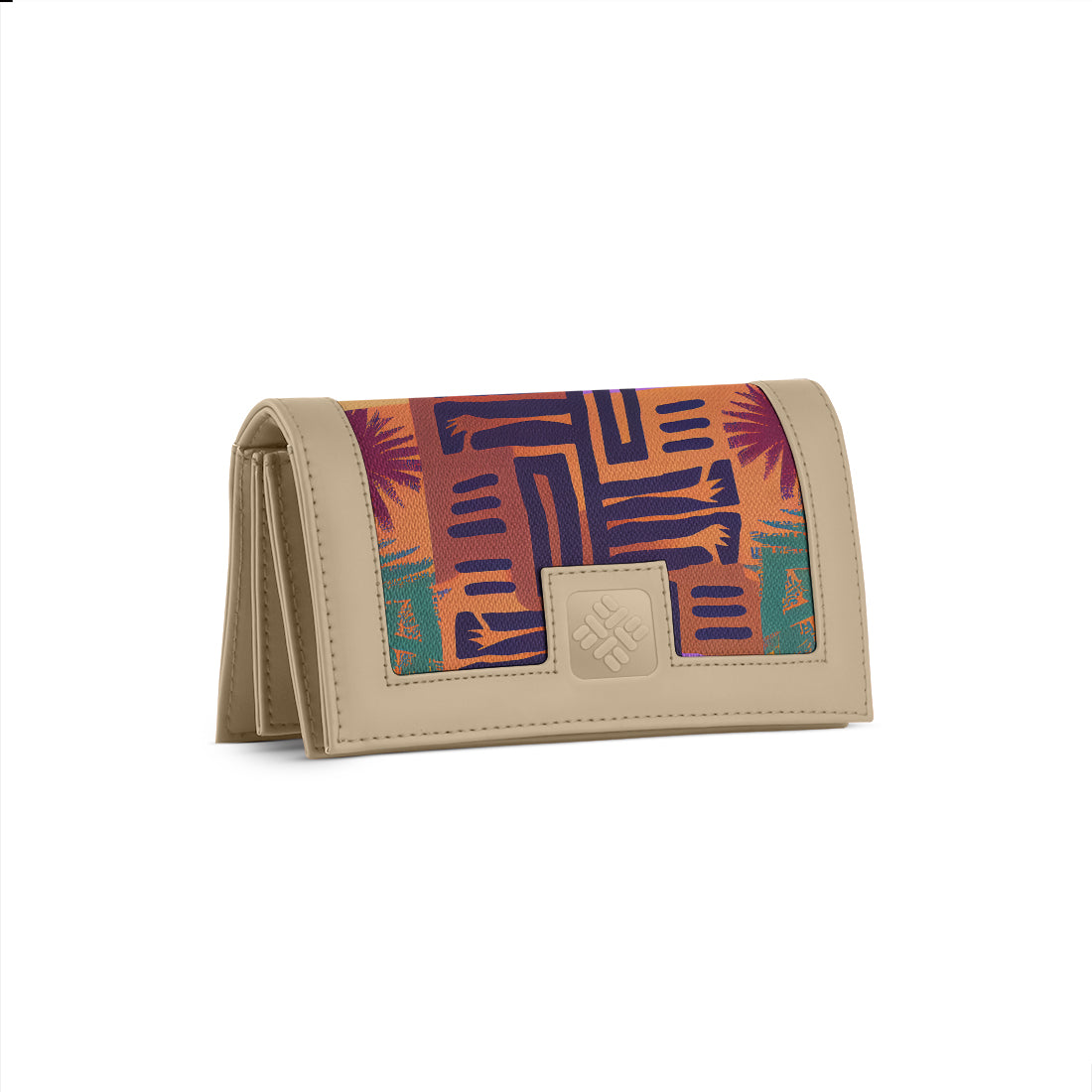 Beige Sleek Elegance Fold Wallet with Vibrant Tribal Maze Design