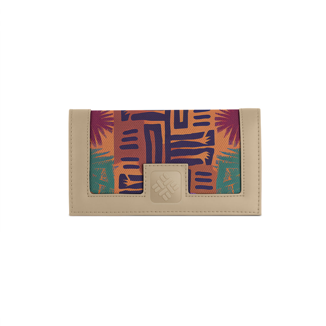 Beige Sleek Elegance Fold Wallet with Vibrant Tribal Maze Design