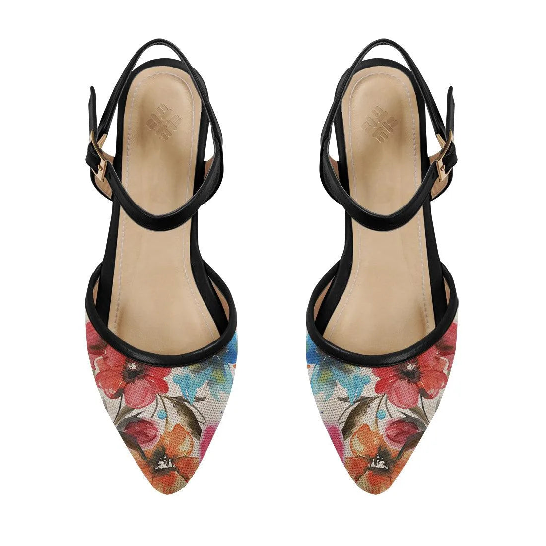 Black Closed Strap Sandal Watercolor Flowers