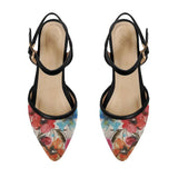 Black Closed Strap Sandal Watercolor Flowers