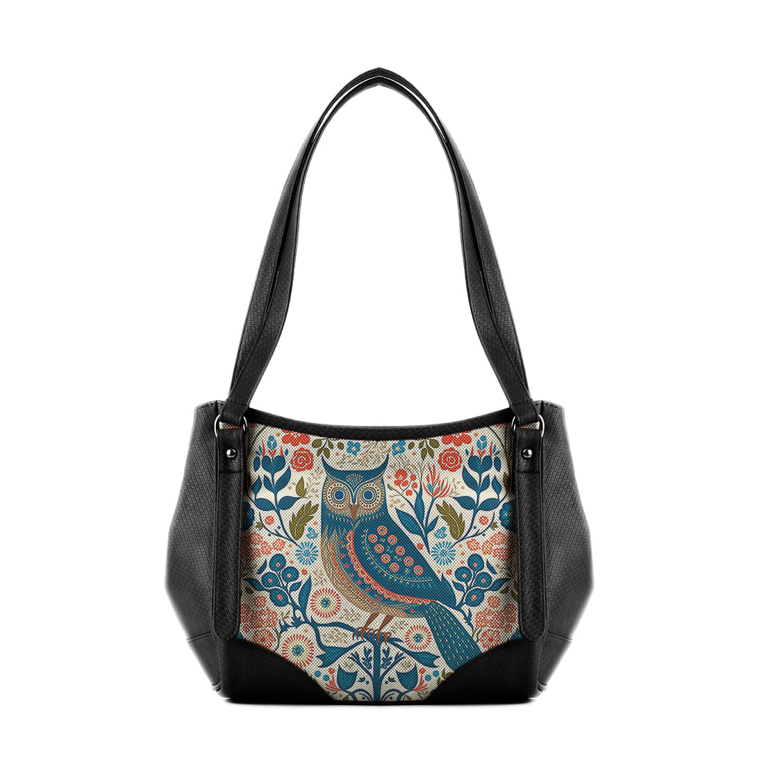 Black Leather Tote Bag owl