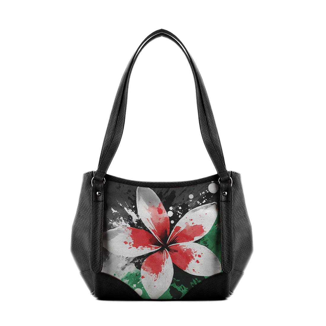 Black Leather Tote Bag palestine flower - CANVAEGYPT