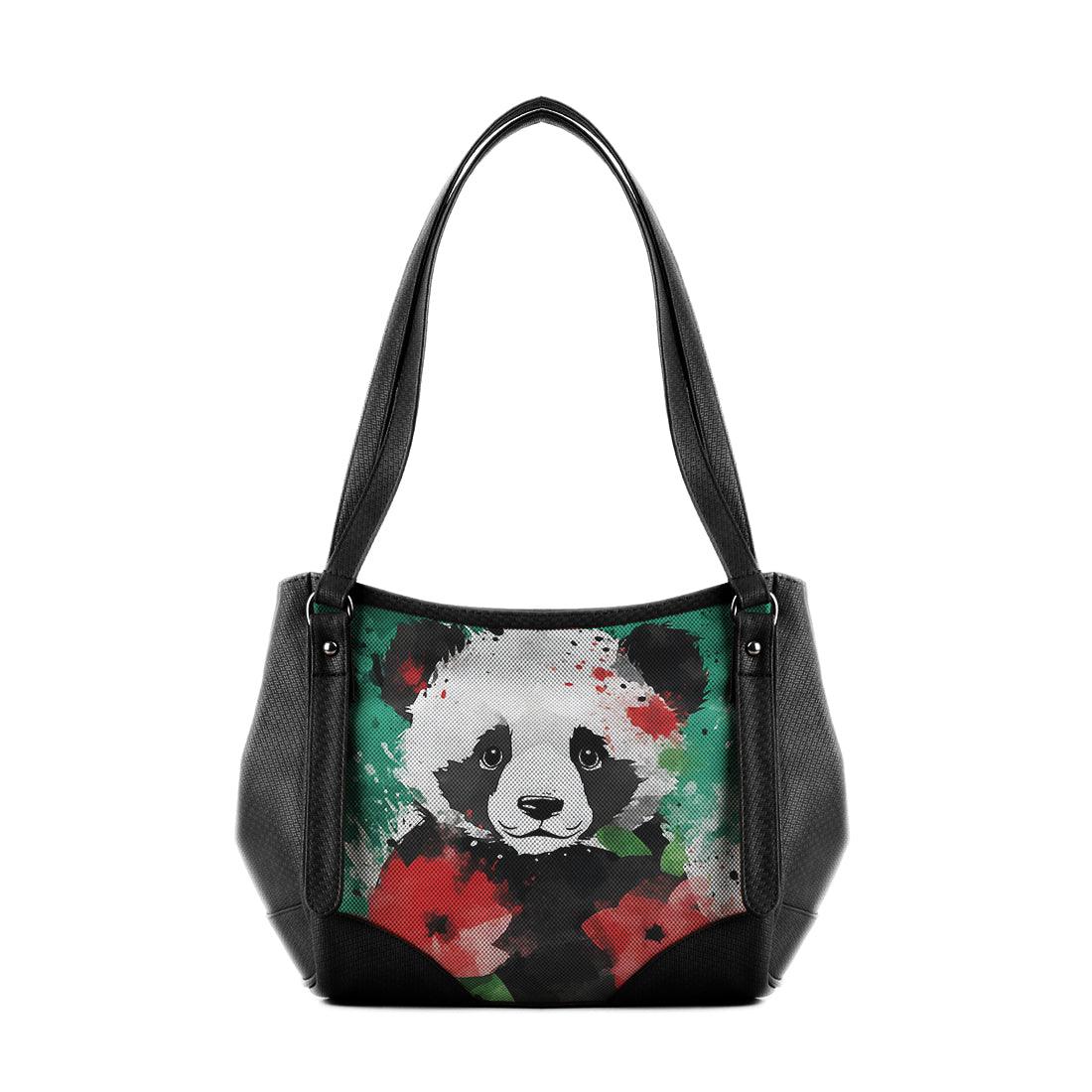 Black Leather Tote Bag palestine panda - CANVAEGYPT