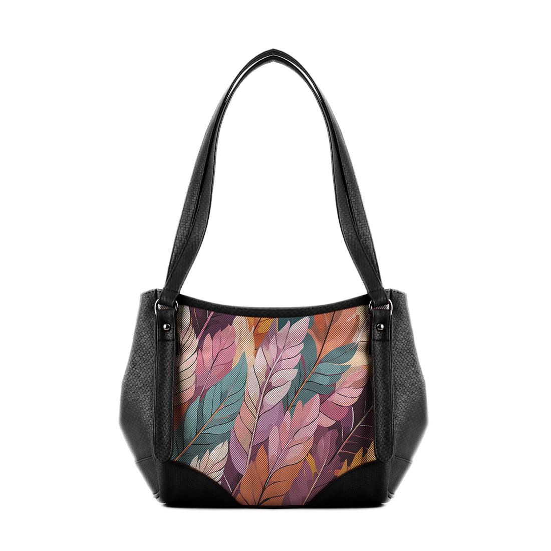 Black Leather Tote Bag  mixed leaf - CANVAEGYPT