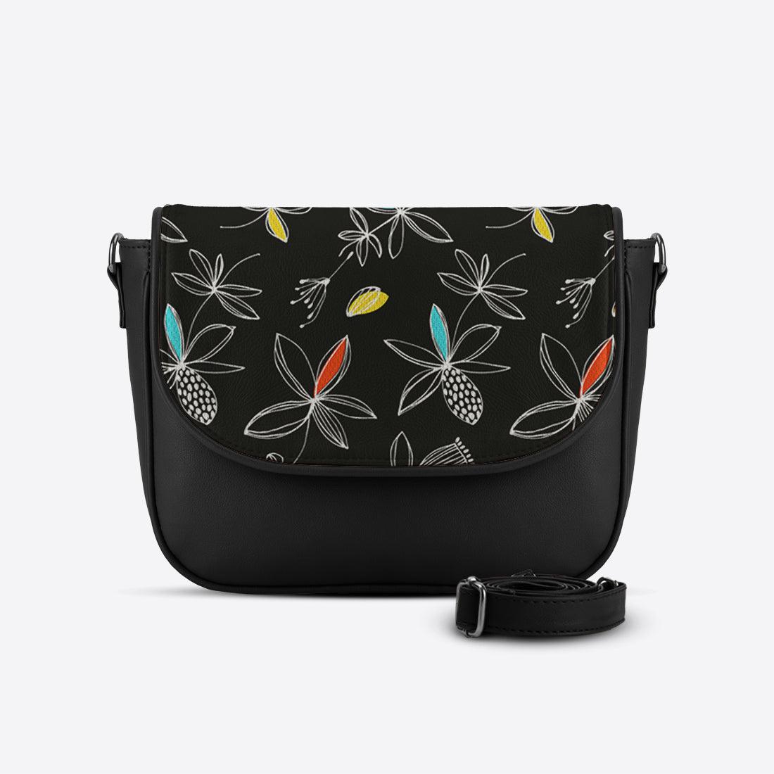 Black Messenger Crossbody Floral Line - CANVAEGYPT