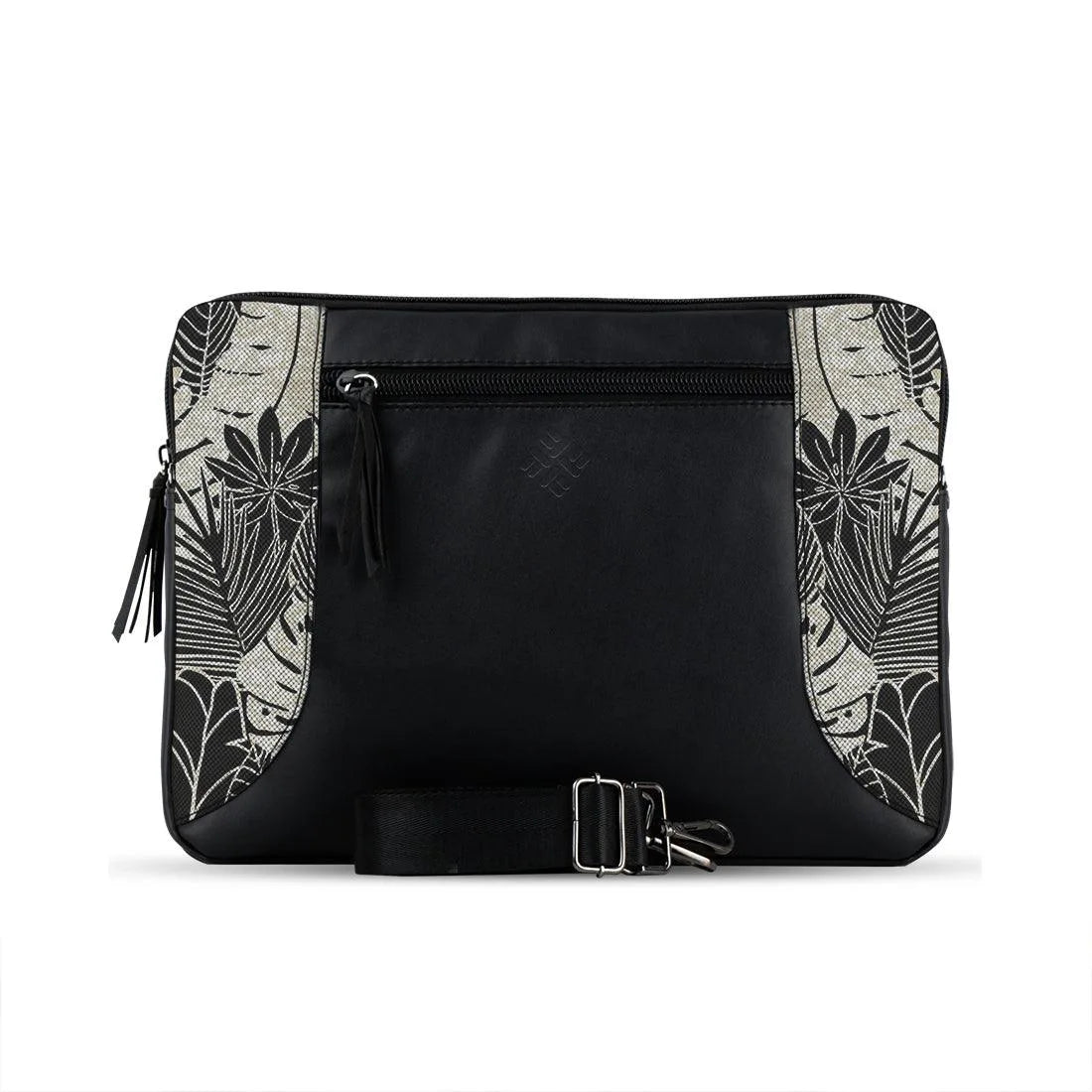 Black Mixed Laptop Sleeve Black Leaves