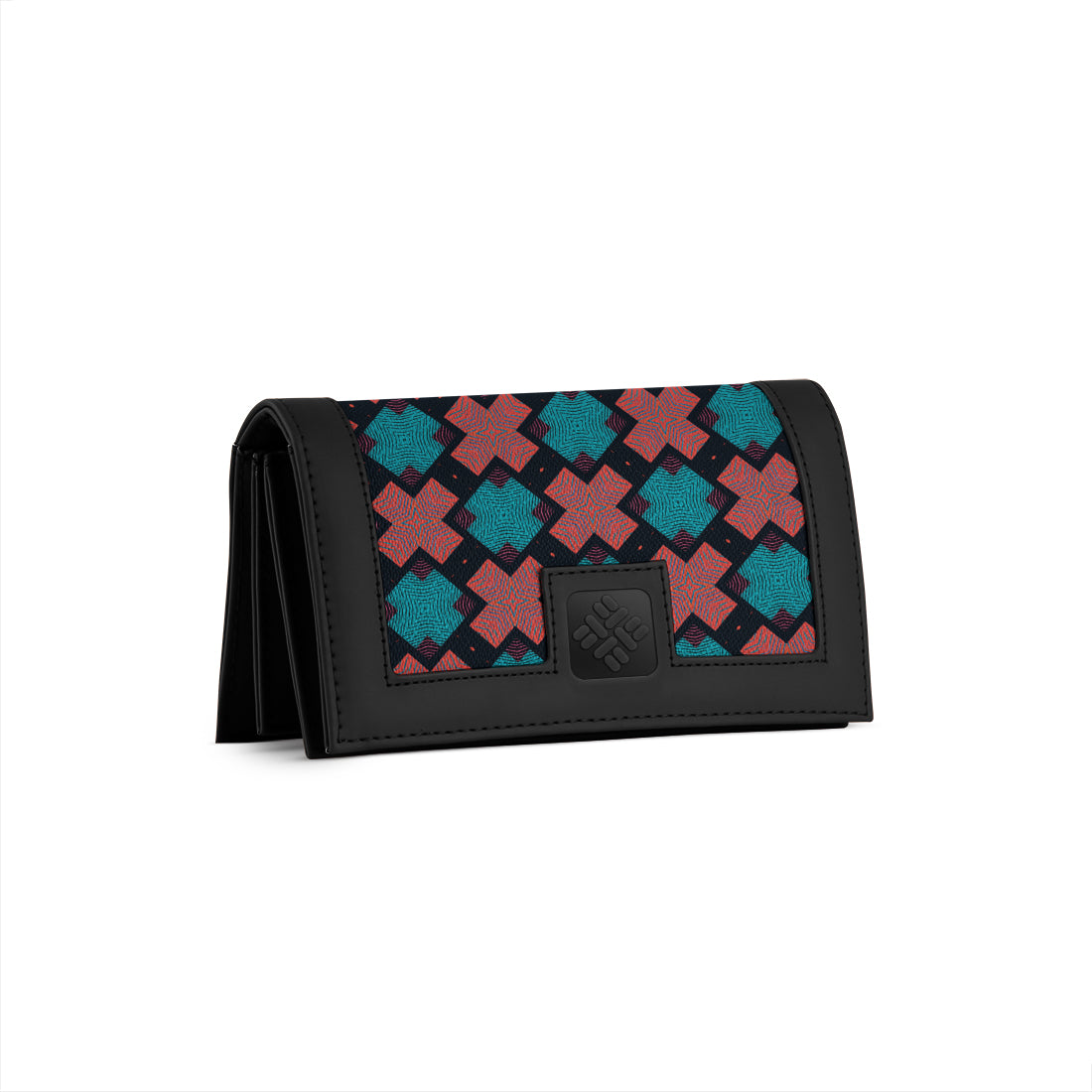 Black Sleek Elegance Fold Wallet Featuring Vibrant Star Tile Motif