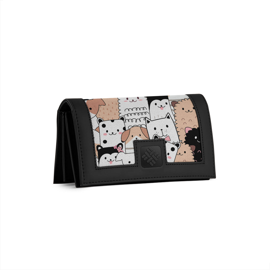 Black Sleek Elegance Fold Wallet Playful Kawaii Critter Charm