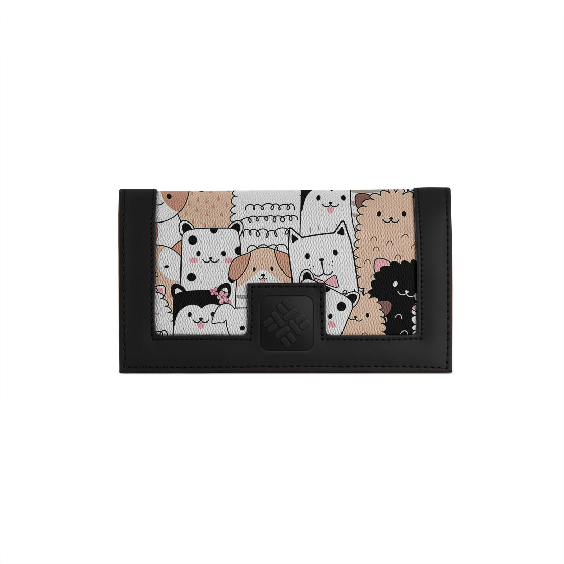 Black Sleek Elegance Fold Wallet Playful Kawaii Critter Charm
