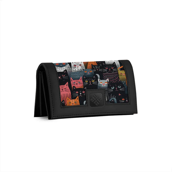 Black Sleek Elegance Fold Wallet in Playful Cat Parade Style - 1