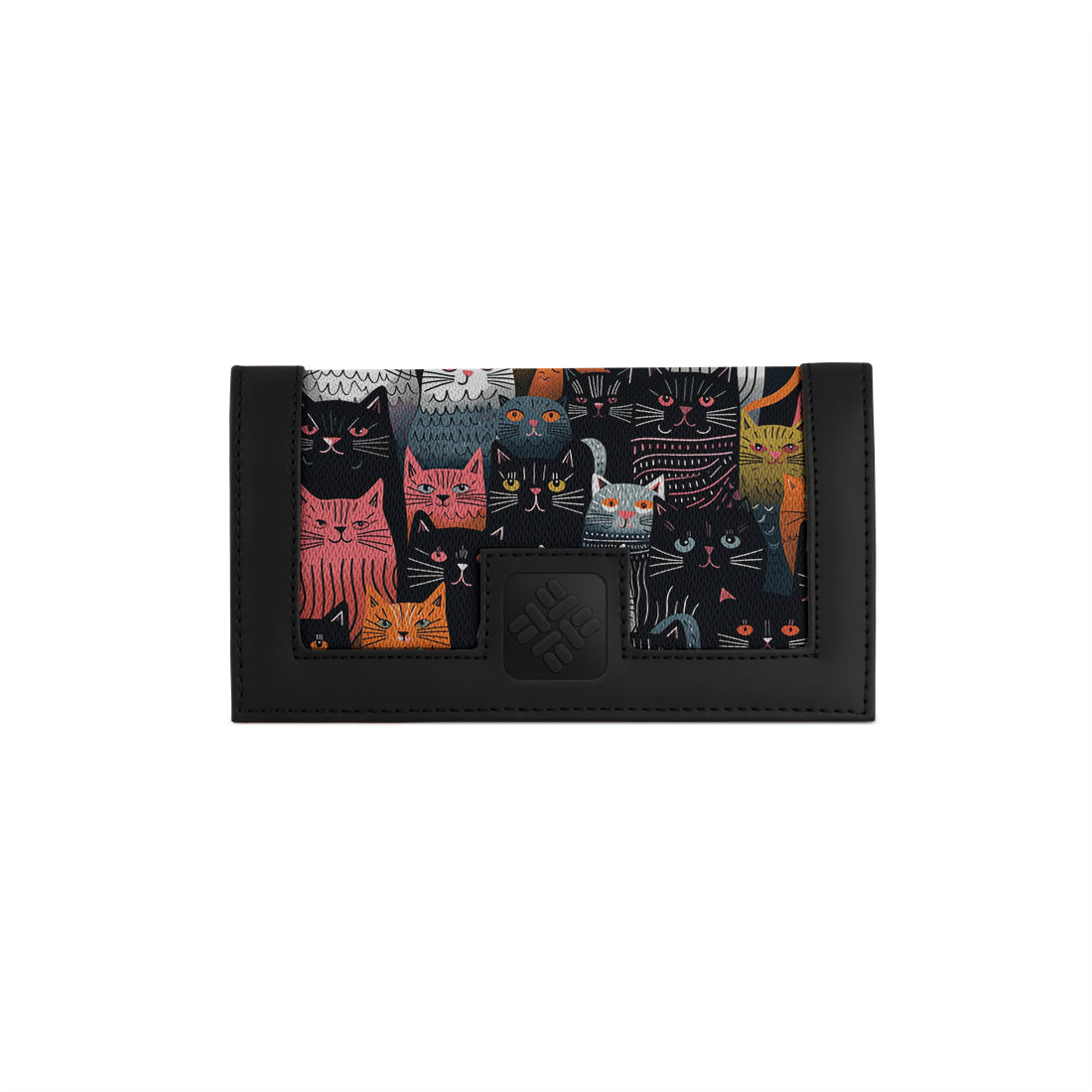 Black Sleek Elegance Fold Wallet in Playful Cat Parade Style