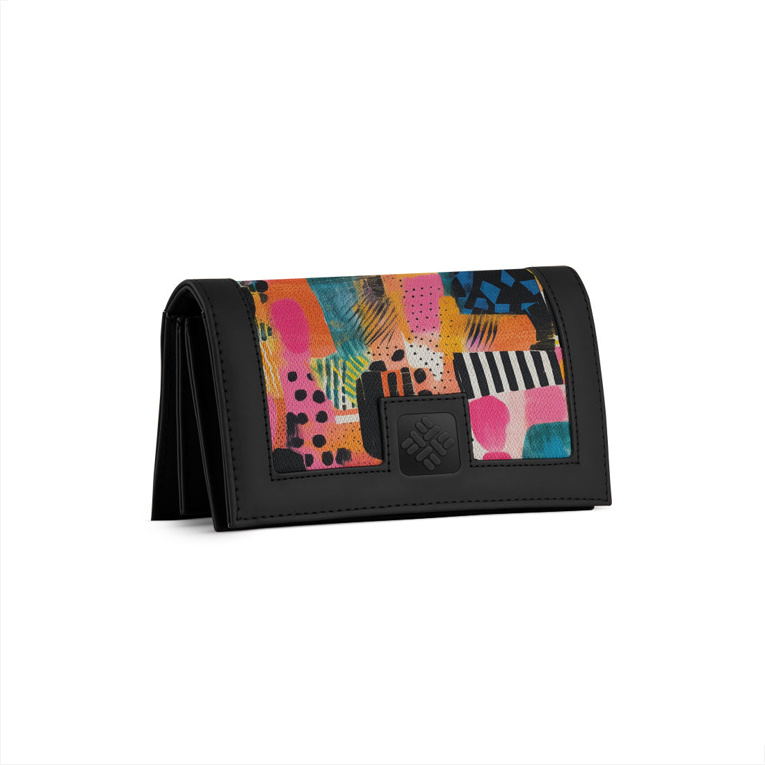 Black Sleek Elegance Fold Wallet in Whimsical Patchwork Delight