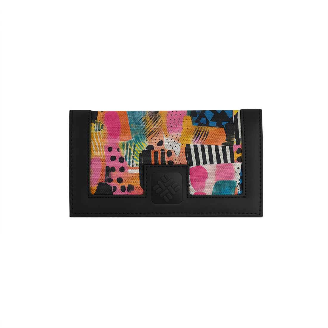 Black Sleek Elegance Fold Wallet in Whimsical Patchwork Delight